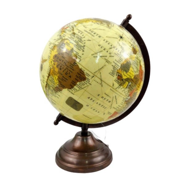 Enfeite Globo Terrestre Decorativo Bege Bronze 30x23x20cm - 1