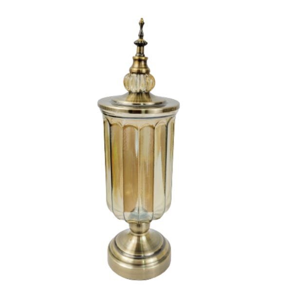 Pote Potiche Ambar Bronze 41x13x13cm Canelado Decoração M - 1