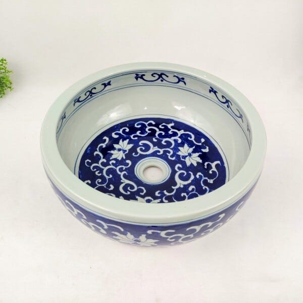 Cuba De Apoio Banheiro Lavabo Decorada Azul Branca 41x16cm - 4