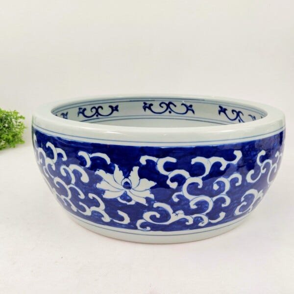 Cuba De Apoio Banheiro Lavabo Decorada Azul Branca 41x16cm - 2