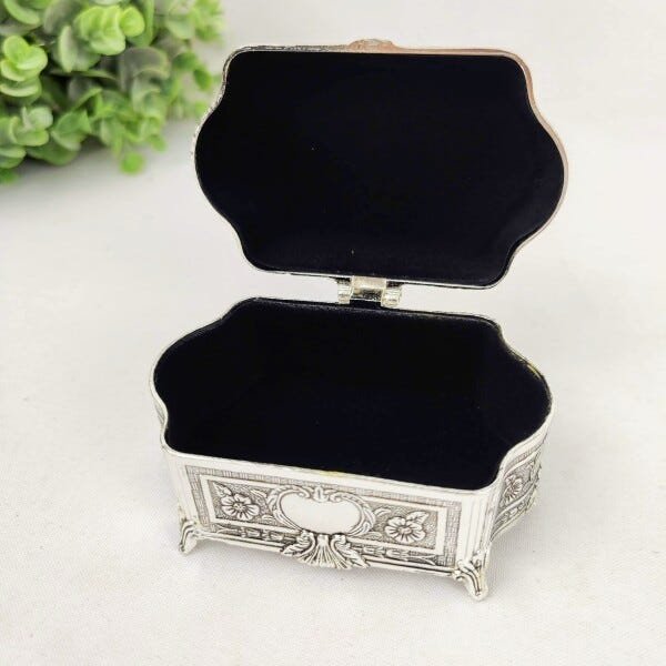 Porta Joia Metal Prata 5x10x6cm Floral Enfeite Decorativo - 6