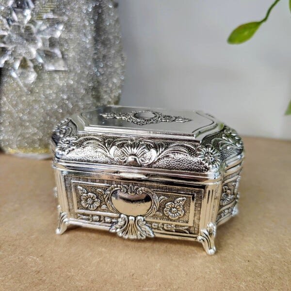 Porta Joia Metal Prata 5x10x6cm Floral Enfeite Decorativo - 2