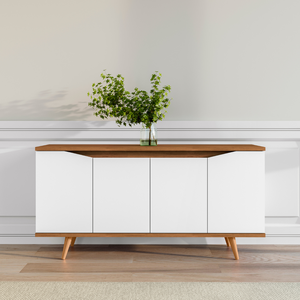 Buffet Aparador 4 Portas Sala de Estar Jantar Pé Madeira Off White / Cedro