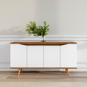 Ver imagem 1 de Buffet Aparador 4 Portas Sala de Estar Jantar Pé Madeira Off White / Cedro