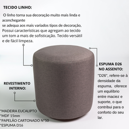 Puff Decorativo Redondo para Sala Linho Perse - 4