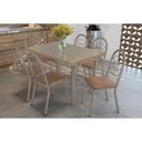 Ver imagem 1 de Conjunto: Mesa de Cozinha Elba Tampo Madeirado C/ Vidro 120cm e 6 Cadeiras Holanda Niquel/freijo