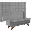 Ver imagem 1 de Kit Cabeceira Cama Box Paris 195 Cm com Puff Recamier Itália P05 Bouclê Cinza - Lyam Decor Paris & I