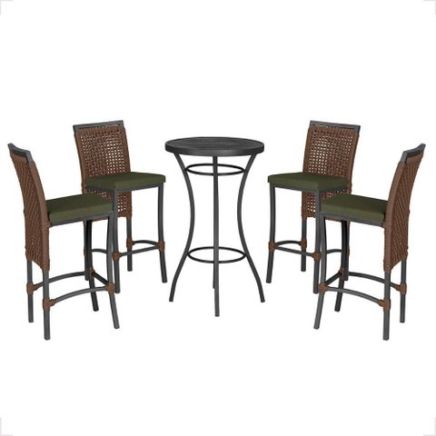 Mesa Bistro e 4 Banquetas Roma Preta Corda Náutica 13 Trama Original