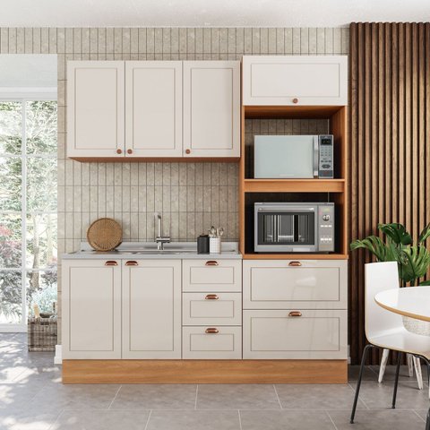 Cozinha Pérola com Rodapé 3 Peças Off White/Freijó Pérola Yescasa