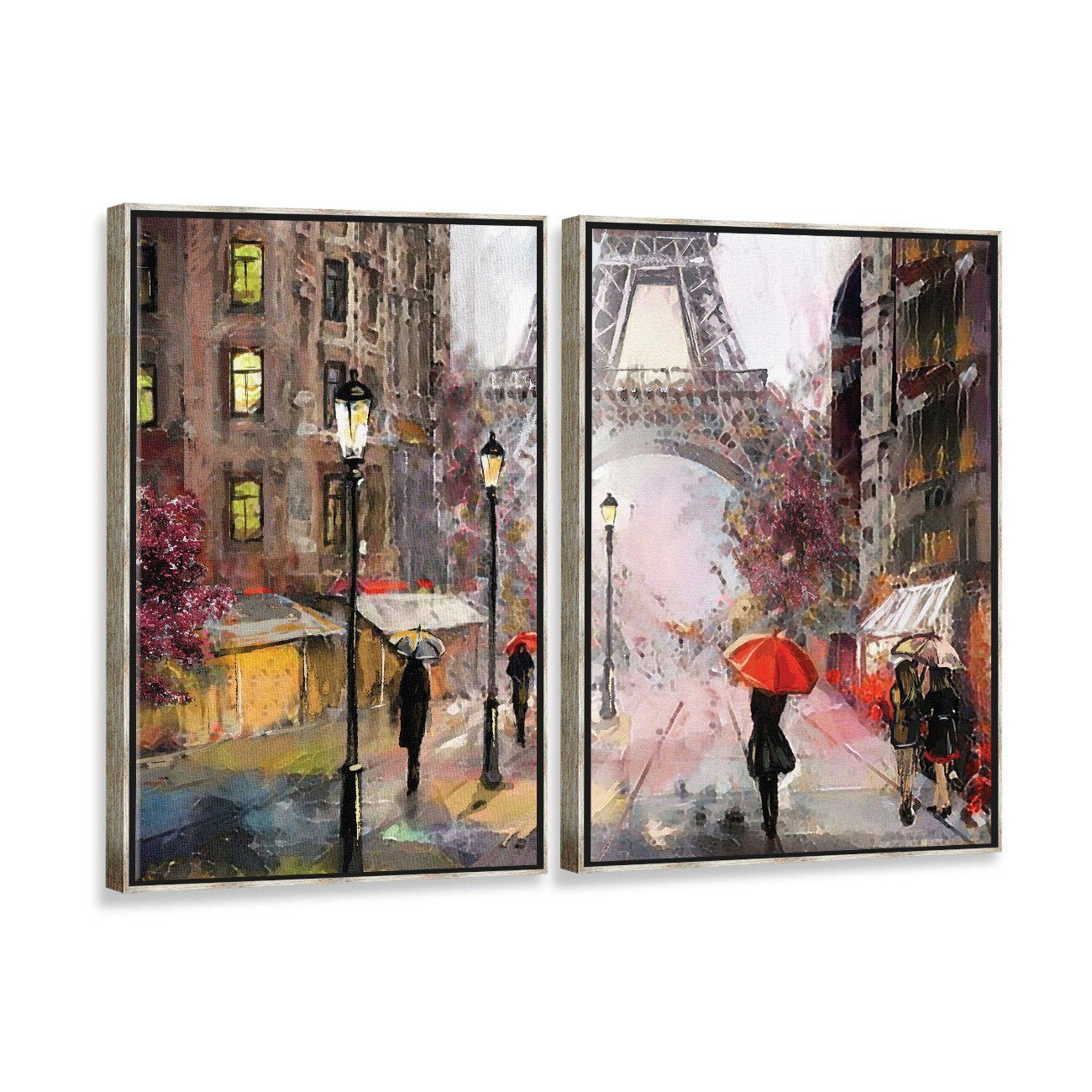 Kit 2 Telas Canvas com Moldura Paris Torre Eiffel Pintura Abstrata Metalizado - Médio - 1