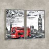 Kit 2 Telas Canvas com Moldura Routemaster Londres Big Ben Metalizado - Médio - 2