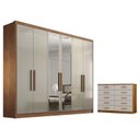 Ver imagem 1 de Guarda Roupa Casal Linea com Espelho e Nicho e Gaveteiro Milão com Chave Cumaru 25 Fendi - Novo Hori