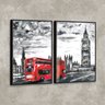 Kit 2 Telas Canvas com Moldura Routemaster Londres Big Ben Preto - Médio - 2