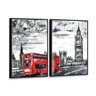 Kit 2 Telas Canvas com Moldura Routemaster Londres Big Ben Preto - Médio - 1