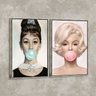 Kit 2 Telas Canvas com Moldura Audrey Hepburn e Marilyn Monroe Metalizado - Médio - 2