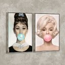 Ver imagem 2 de Kit 2 Telas Canvas com Moldura Audrey Hepburn e Marilyn Monroe Metalizado - Médio