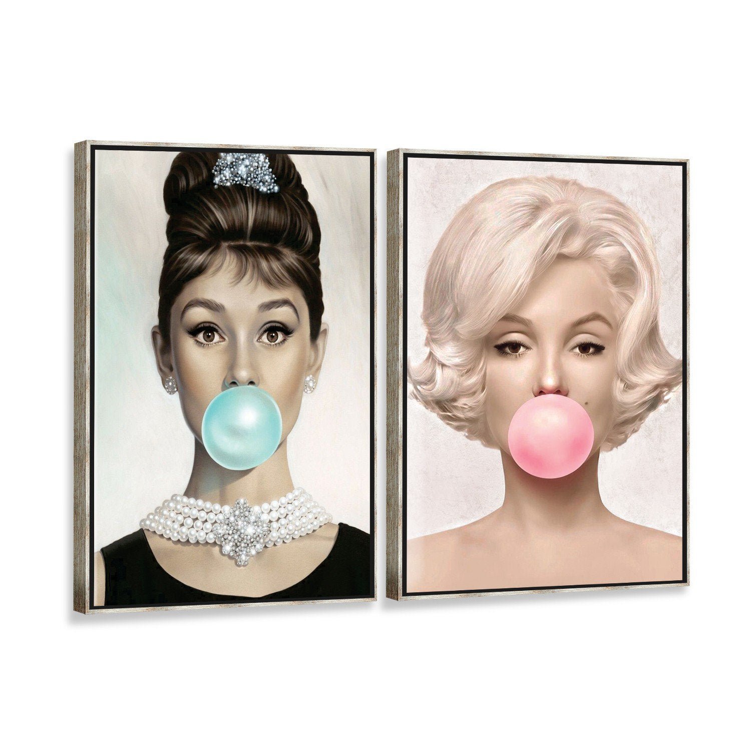 Kit 2 Telas Canvas com Moldura Audrey Hepburn e Marilyn Monroe Metalizado - Médio - 1