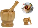 Ver imagem 1 de PILAO DE BAMBU GRANDE COM SOCADOR AMASSADOR ALHO NATURAL