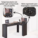 Ver imagem 6 de Penteadeira Escrivaninha em L com Espelho e Organizador Naomi:preto