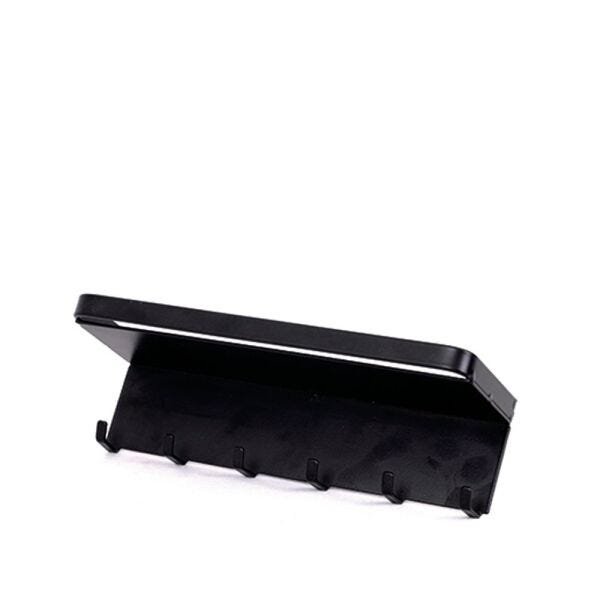 PORTA CHAVES COM PRATELEIRA EM METAL 6 GANCHOS PRETO - 1
