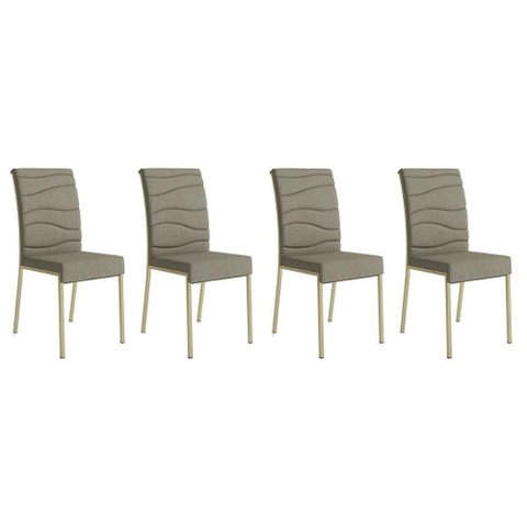 Kit 4 Cadeiras Sala Jantar Wave 1754 4 Un Dourado/linho Bamboo/courano Bamboo/noce - Carraro