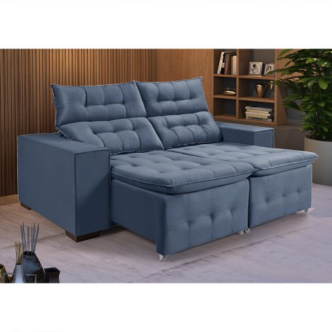 Sofá Retratil Reclinável 3 Lugares Pillow em Veludo Tamanho 1,90 Denin