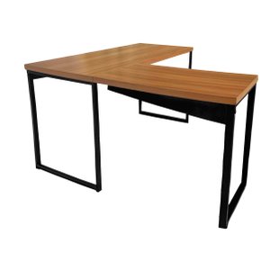 Mesa de Escritório em L Madeira 150x128 Nogal/Preto REALME Mesa para Escritório Estilo em L Madeira 