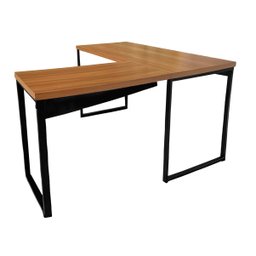Mesa de Escritório em L Madeira 150x128 Nogal/Preto REALME Mesa para Escritório Estilo em L Madeira  - 3