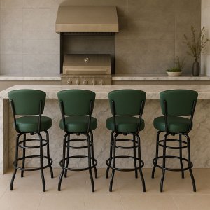 Banqueta Bar com Encosto Giratória Altura 65cm Cor Preta Assento Grosso Confortável Cor Verde 4 Unid