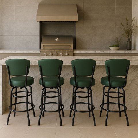 Banqueta Bar com Encosto Giratória Altura 65cm Cor Preta Assento Grosso Confortável Cor Verde 4 Unid