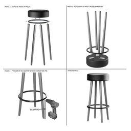 Kit 2 Banquetas Berlin Alta 70cm Preto - Salaone - 5