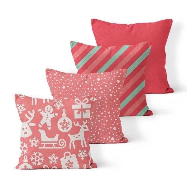 Kit 4 Capas de Almofadas Decorativas Own Natal e Listras Vermelha - 1