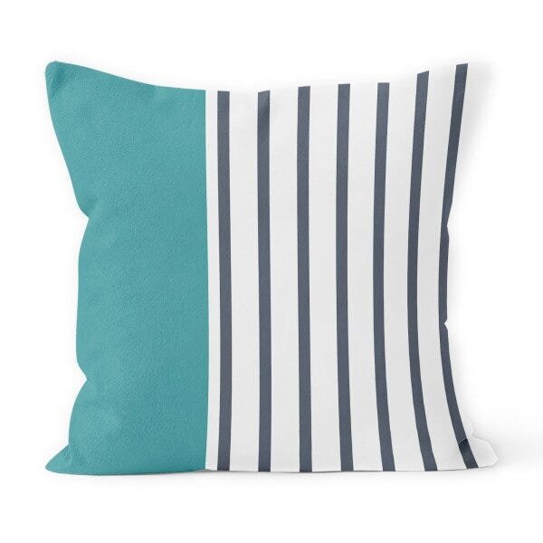 Capa de Almofada Decorativa Own Azul Listras Preto e Branco - 45x45 cm - 1
