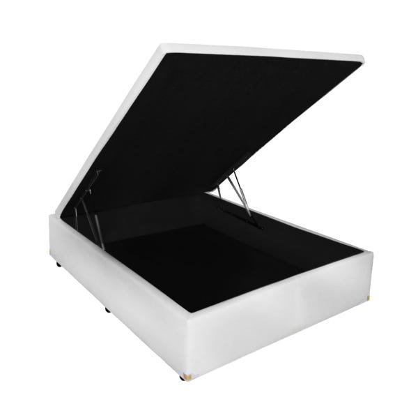 Cama Box Baú Solteirão 110x188x0,40 Inteiriço Premium Corino Branco