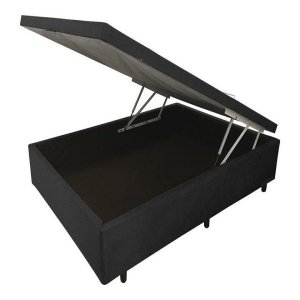 Cama Box Baú Solteirão 110x188x0,40 Inteiriço Premium Corino Preto