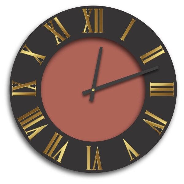 Relógio de Parede Premium Preto Ônix com Relevo em Acrílico Espelhado Dourado e Cobre Metálico 50cm - 1