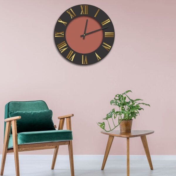 Relógio de Parede Premium Preto Ônix com Relevo em Acrílico Espelhado Dourado e Cobre Metálico 50cm - 2