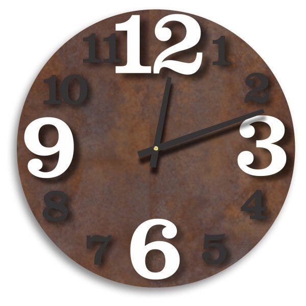 Relógio de Parede Premium Corten com Números em Relevo Branco e Preto Ônix 50cm - 1