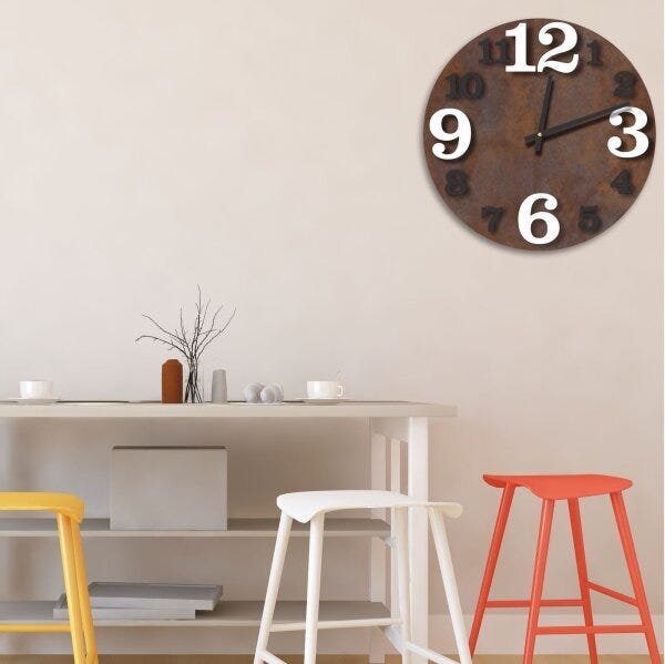 Relógio de Parede Premium Corten com Números em Relevo Branco e Preto Ônix 50cm - 2