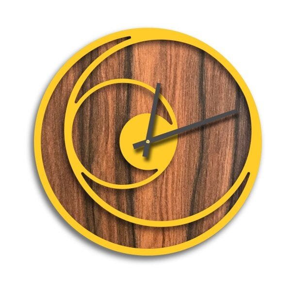 Relógio de Parede Premium Amadeirado com Relevo Amarelo 50cm - 1