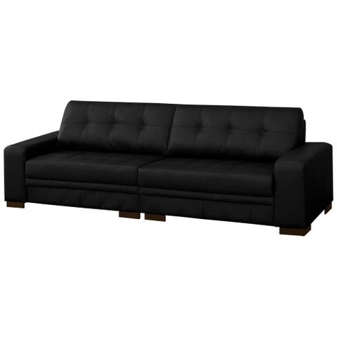 Sofá 4 Lugares 260cm Milano Couro Preto Fosco Gran Belo