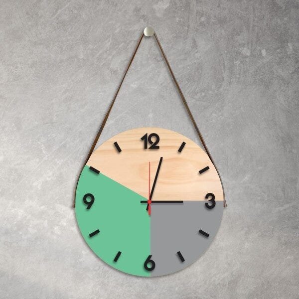 Relógio de Parede Decorativo Adnet Verde Claro e Cinza com Números em Relevo Médio - 1