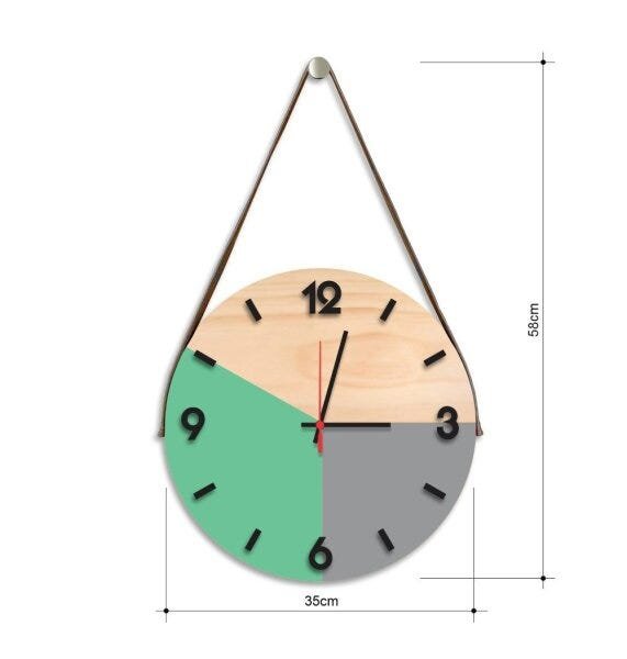 Relógio de Parede Decorativo Adnet Verde Claro e Cinza com Números em Relevo Médio - 2