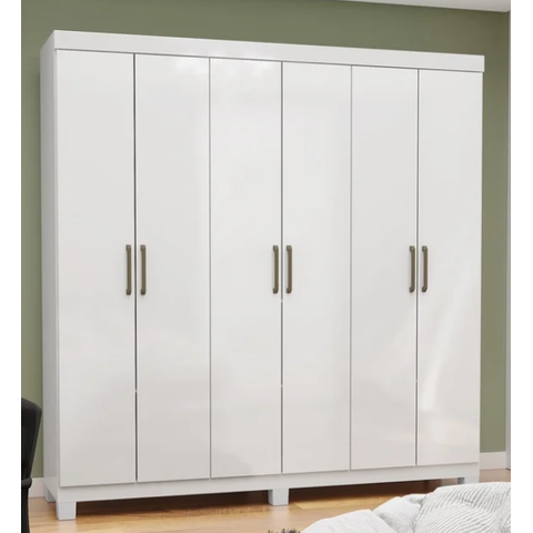 Guarda Roupa Solteiro 6 Portas 2 Gavetas com Pés 153cm Recife Branco - Carioca Móveis