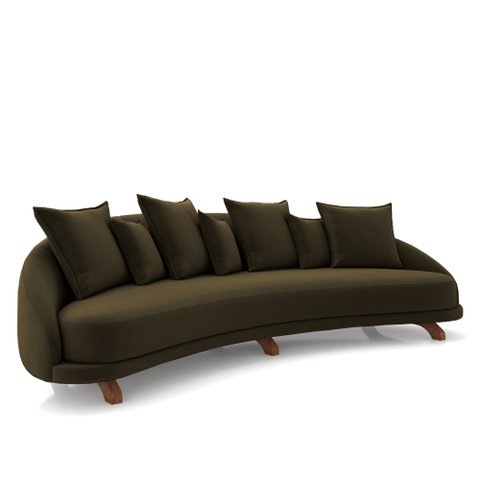 Sofá Living 3 Lugares 265cm Pés Madeira Morales com Almofadas Veludo Castor G52 - Gran Belo