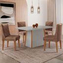 Ver imagem 1 de Mesa Jantar Diane 120cm Tampo MDF e Vidro 4 Cadeiras Isadora Moderna Tork Naturale Serigrafia Off