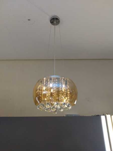 Lustre Milão Cúpula de Vidro Âmbar 40cm Cristais K9 + Lâmpadas G9 3000K Brinde - 5