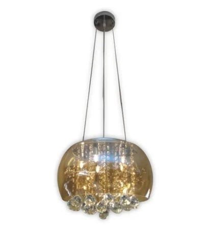 Lustre Milão Cúpula de Vidro Âmbar 40cm Cristais K9 + Lâmpadas G9 3000K Brinde - 3