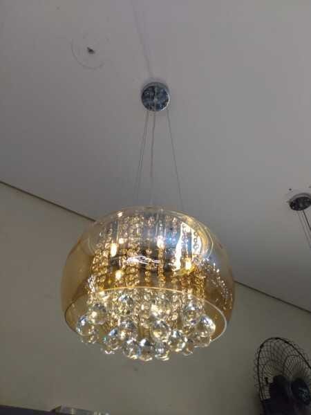 Lustre Milão Cúpula de Vidro Âmbar 40cm Cristais K9 + Lâmpadas G9 3000K Brinde - 7