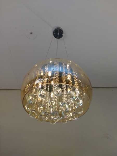 Lustre Milão Cúpula de Vidro Âmbar 40cm Cristais K9 + Lâmpadas G9 3000K Brinde - 6